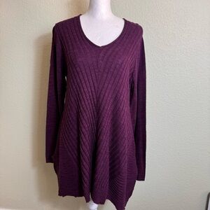 Women's Sweater Beatrix OST Purple Size M NWT V-Neck‎ Loose Fit Ribbed Flowy